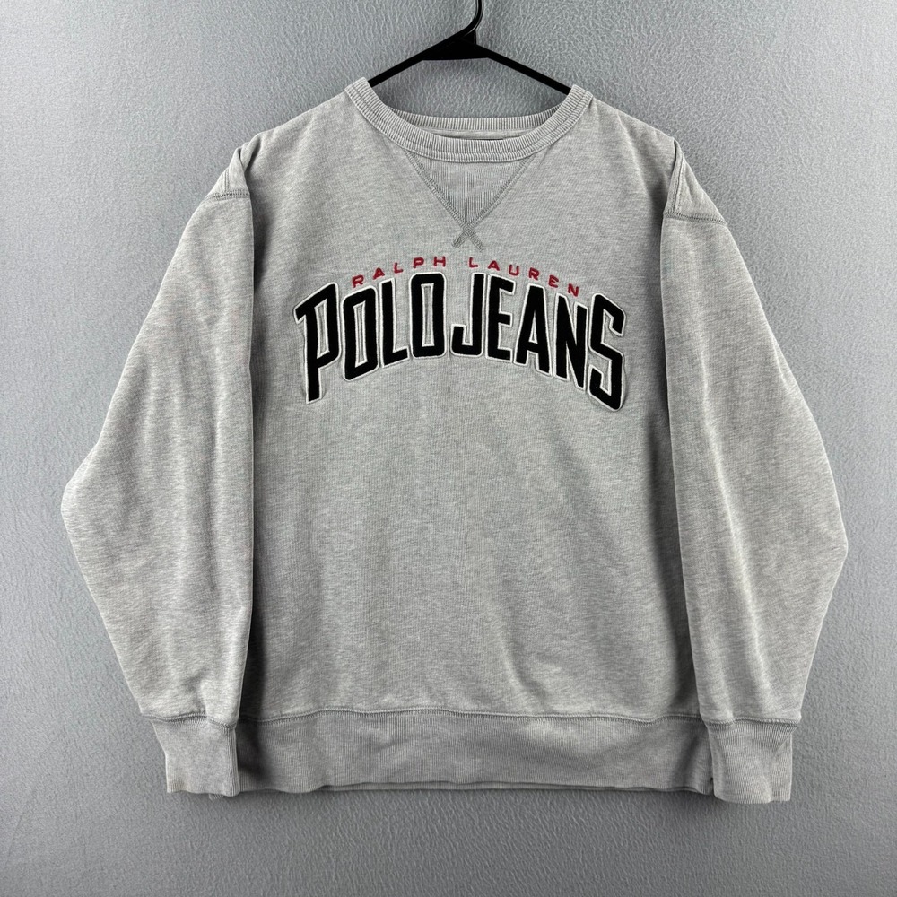 Polo Jeans Co Ralph Lauren Sweatshirt Mens Large Gray Crewneck Y2K Single‎ V